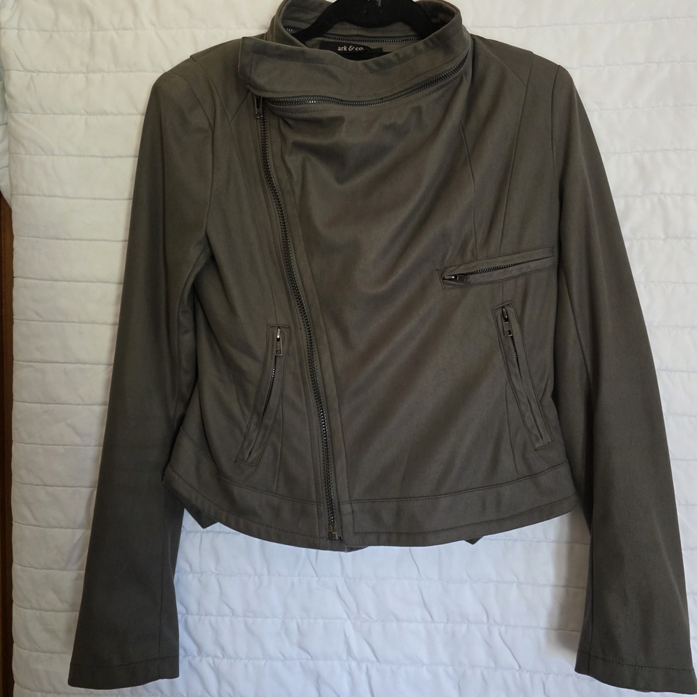 Ark & Co Gray Faux Suede Jacket with High Collar